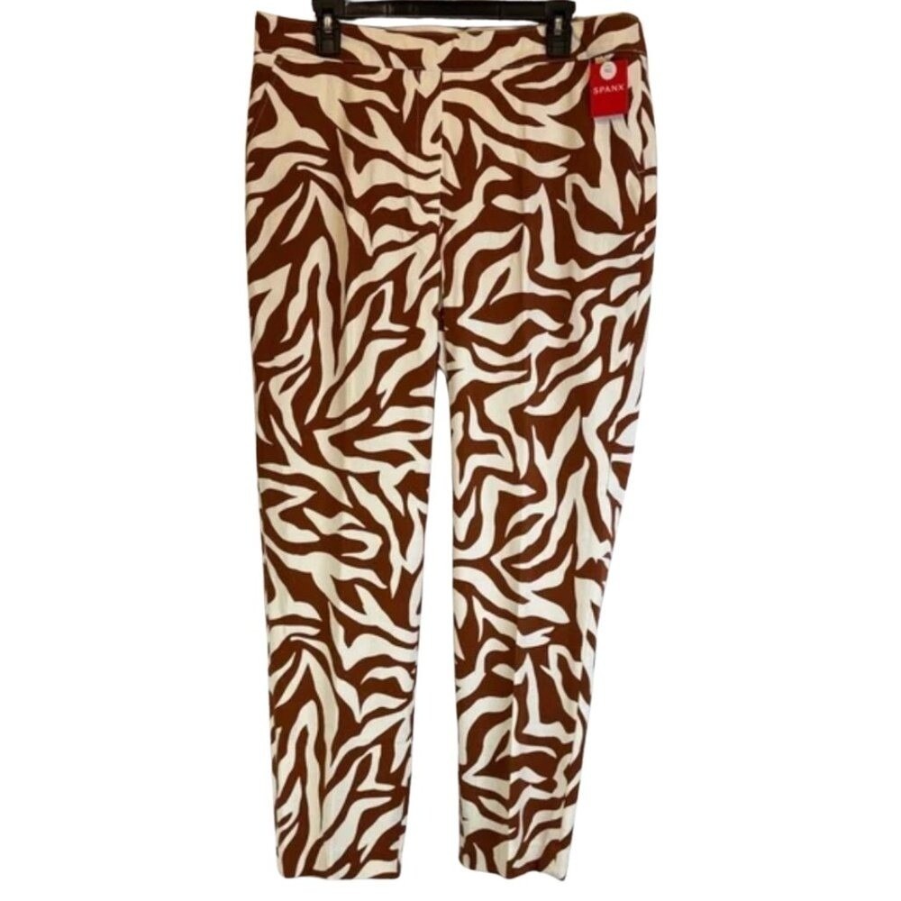 Spanx Polished Ankle Print Pants XL Tall Brown White Zebra 20366T NWT